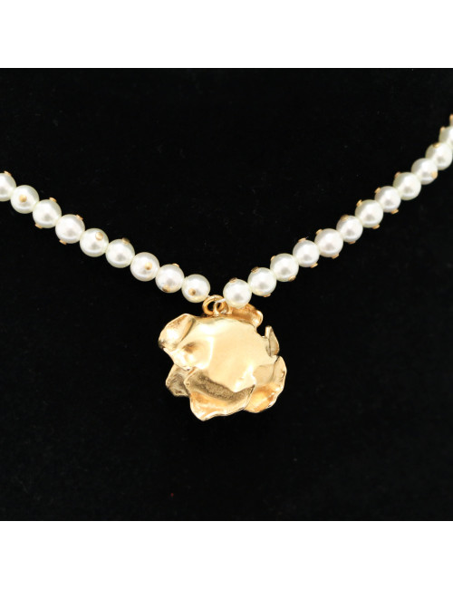 Collier perles DIOR pendentif rose métal doré