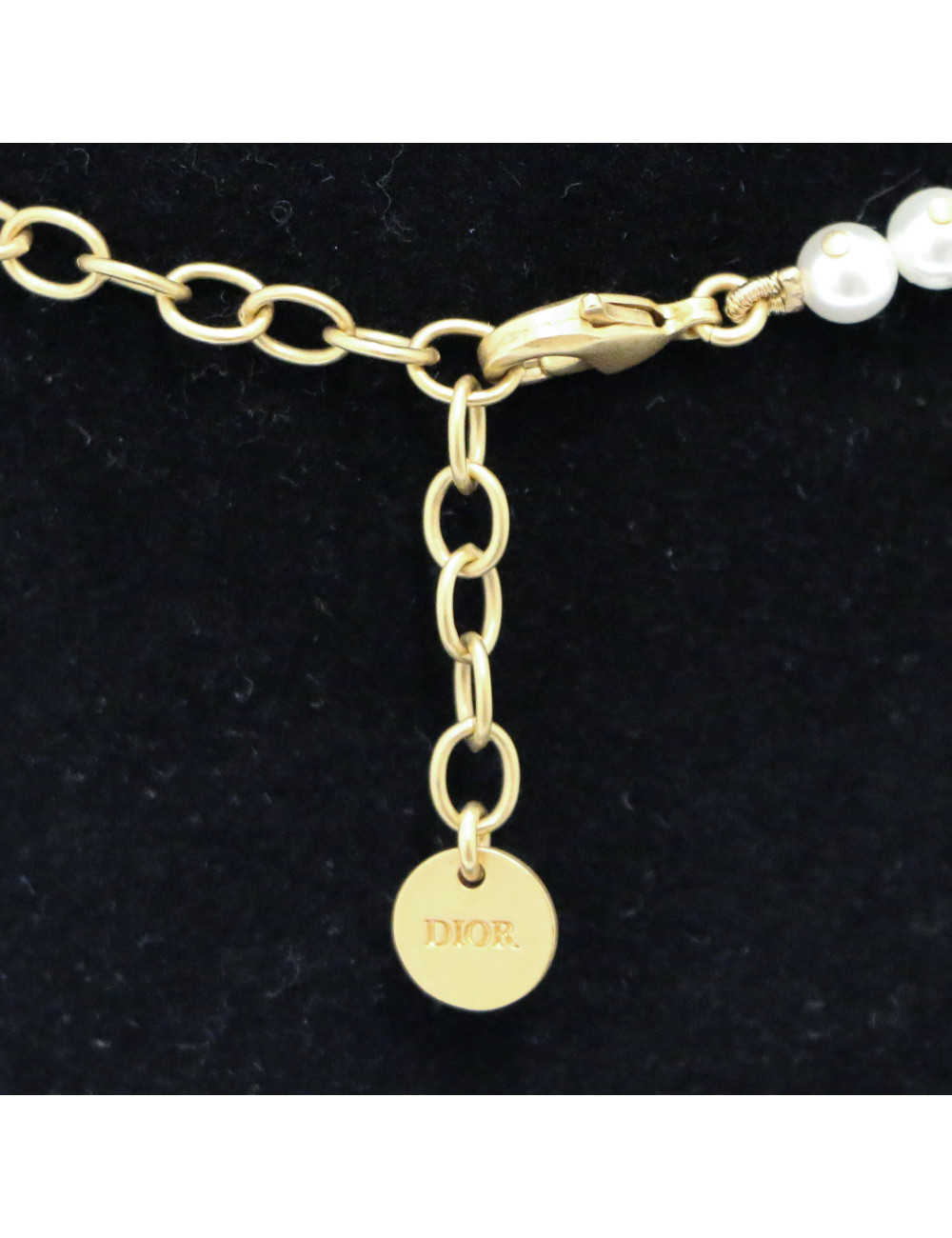 Collier perles DIOR pendentif rose métal doré