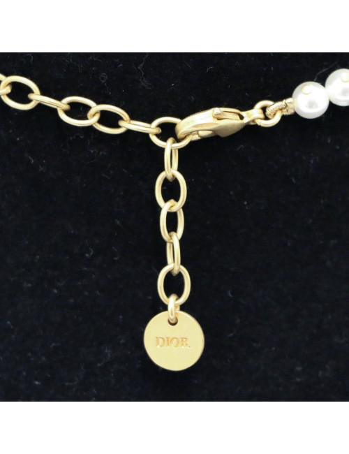 Collier perles DIOR pendentif rose métal doré