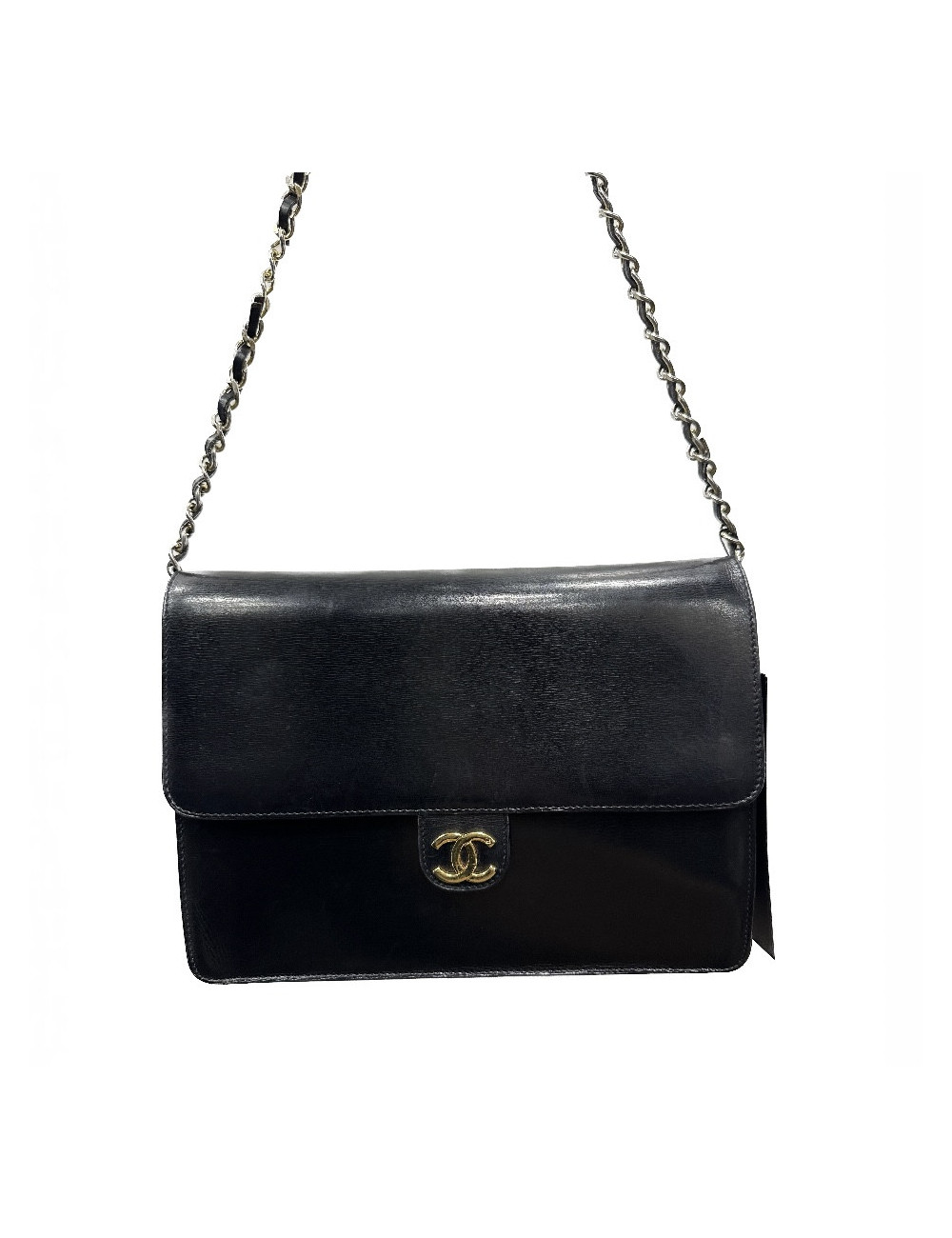 Sac CHANEL 1980 cuir noir Vintage