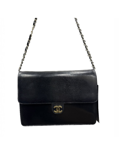 Sac CHANEL 1980 cuir noir Vintage