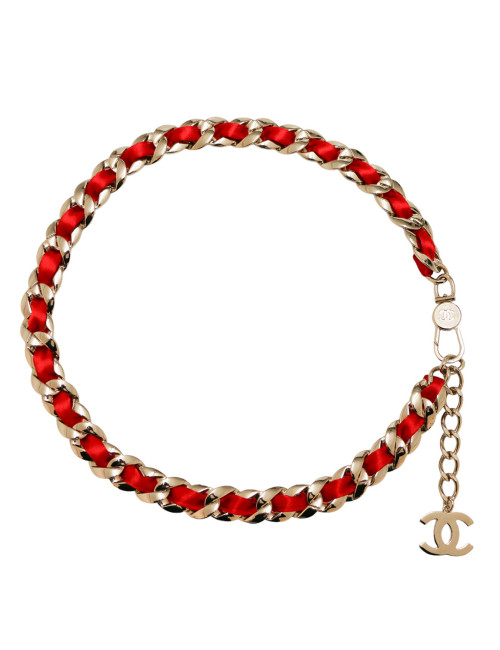 Ceinture CHANEL chaine métal satin rouge