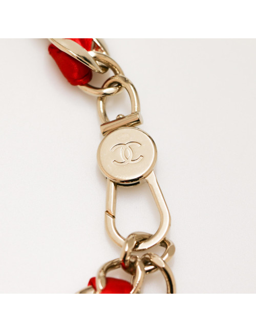 Ceinture CHANEL chaine métal satin rouge