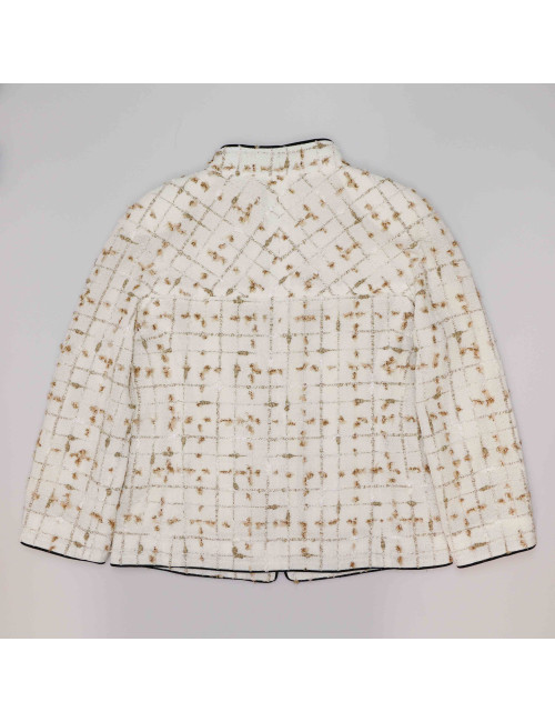Veste CHANEL blanc et doré gansé de noir