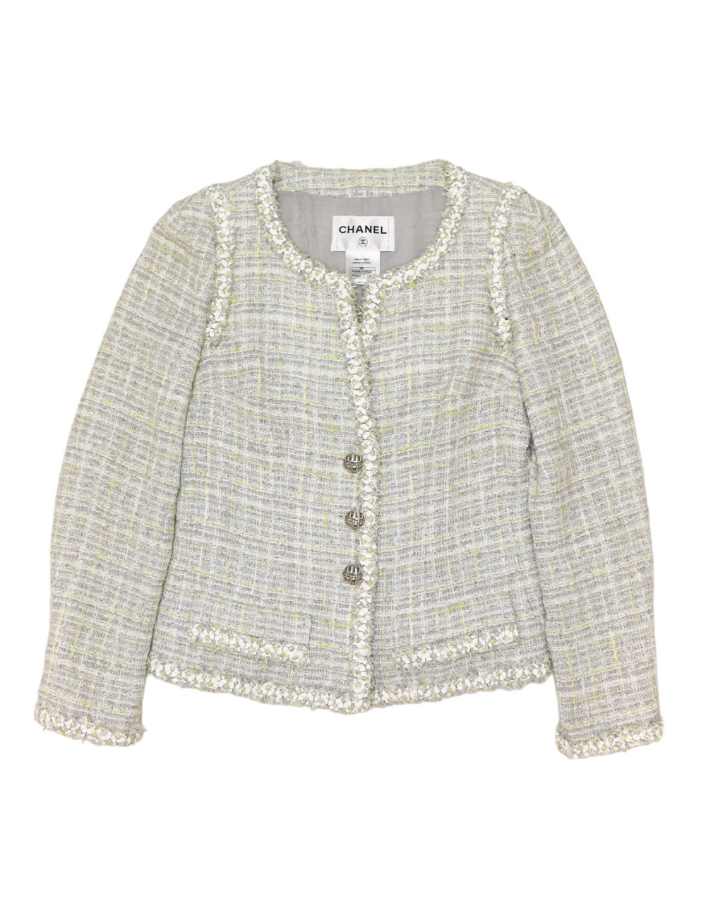 Veste CHANEL tweed vert et gris T38