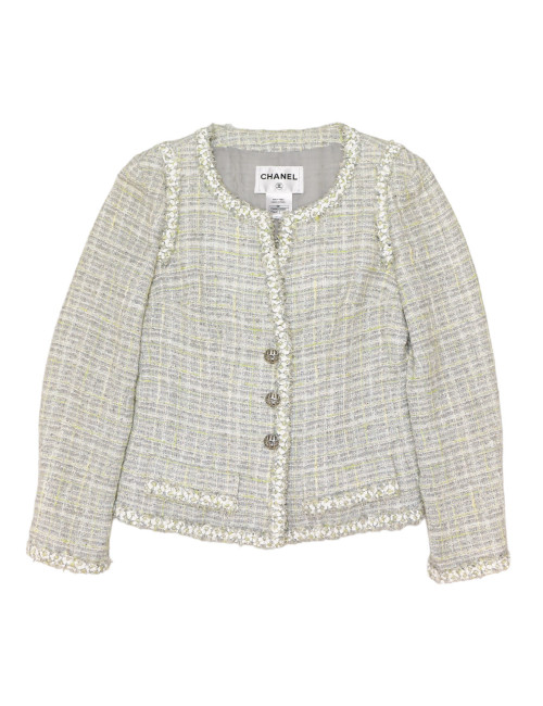 Veste CHANEL tweed vert et gris T38