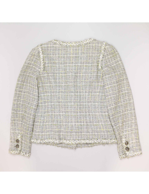 Veste CHANEL tweed vert et gris T38