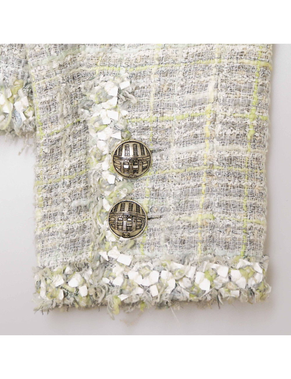 Veste CHANEL tweed vert et gris T38