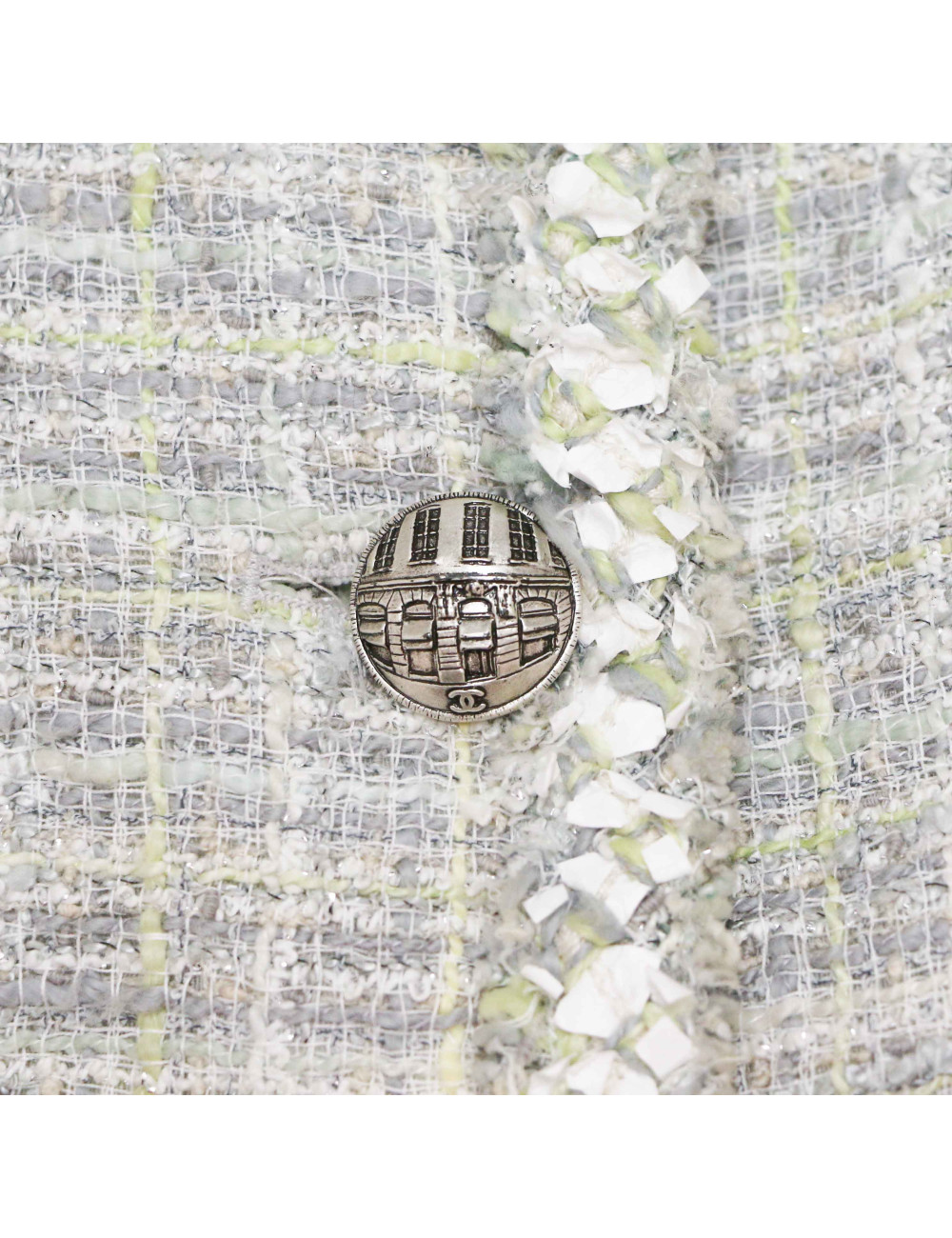 Veste CHANEL tweed vert et gris T38