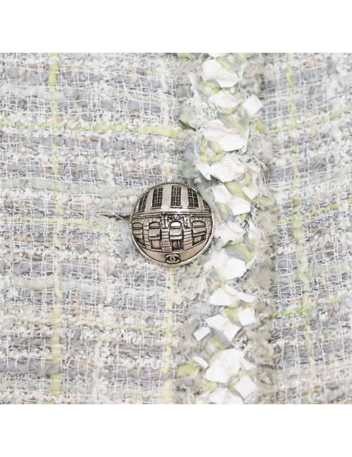 Veste CHANEL tweed vert et gris T38