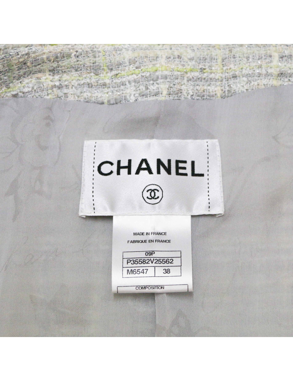 Veste CHANEL tweed vert et gris T38