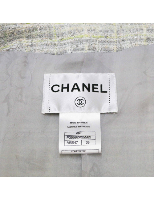 Veste CHANEL tweed vert et gris T38