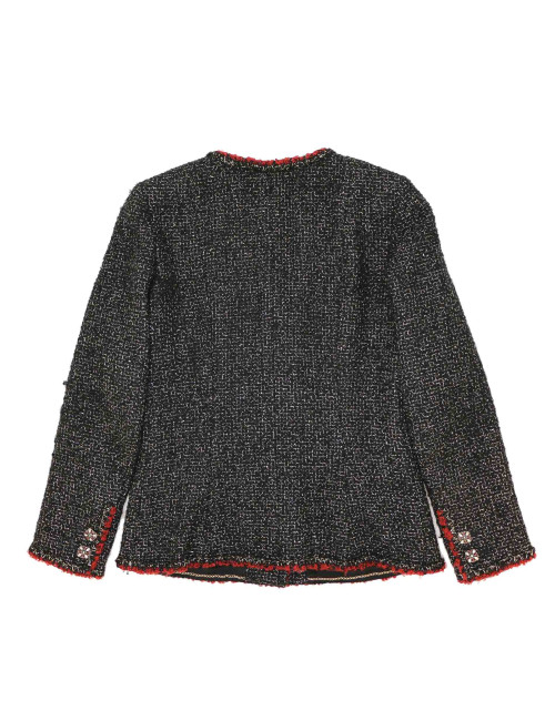 Veste CHANEL t 40 tweed noir et or gansé bordeaux