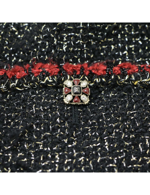 Veste CHANEL t 40 tweed noir et or gansé bordeaux