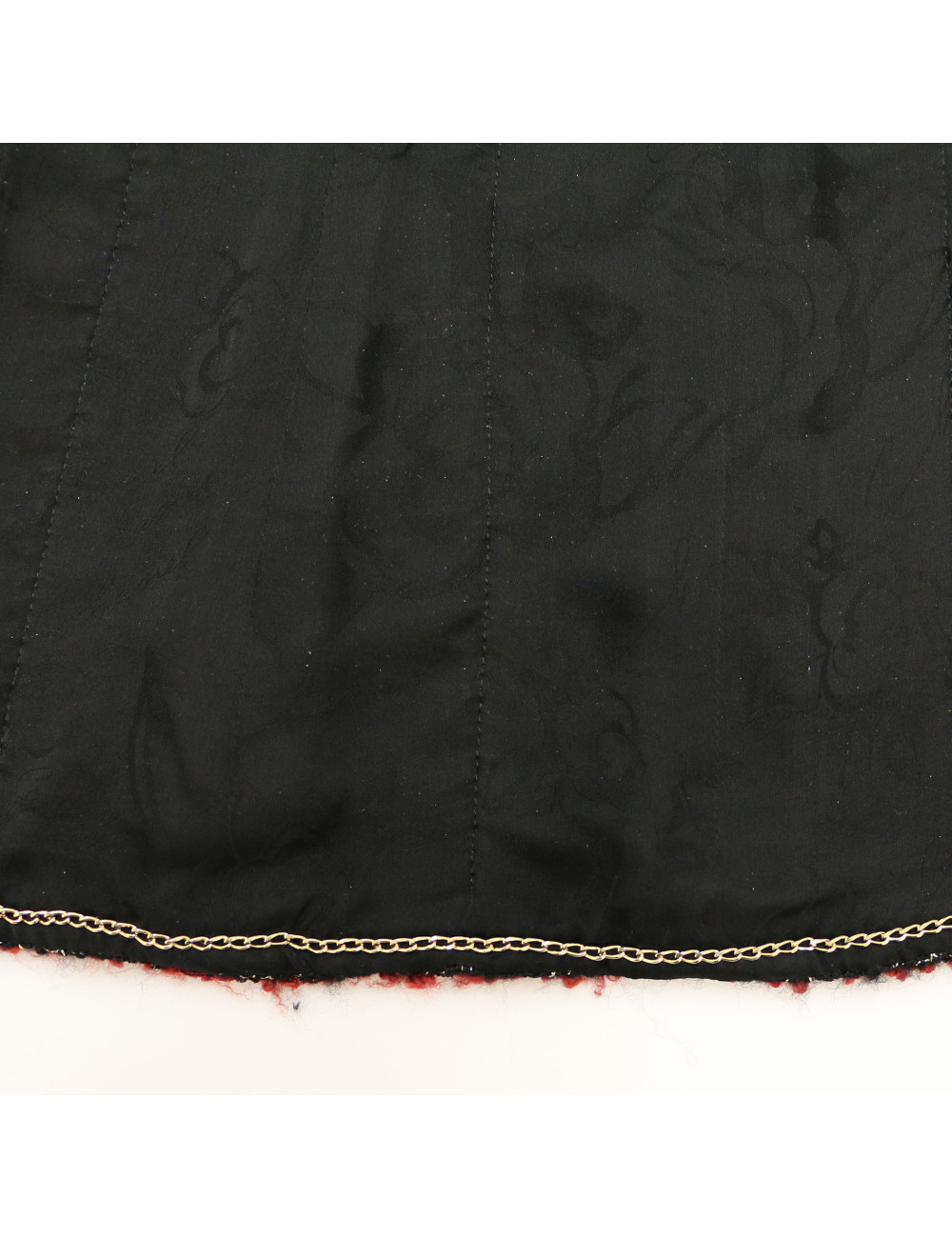 Veste CHANEL t 40 tweed noir et or gansé bordeaux