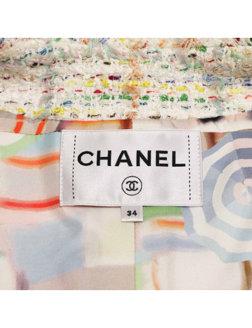 Veste longue CHANEL tweed multicolore t34