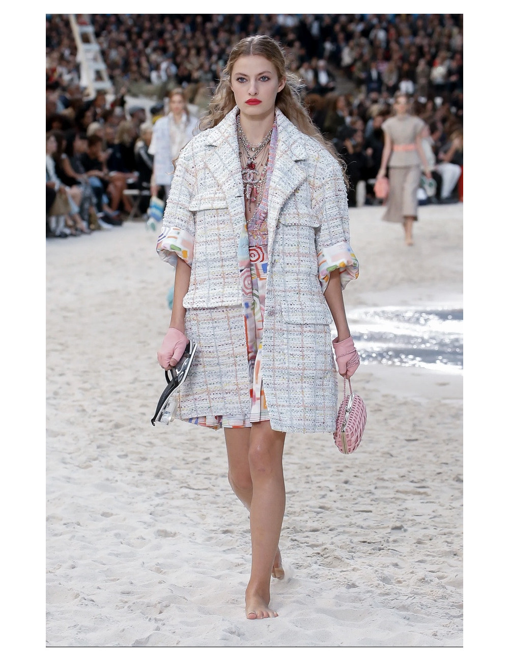 Veste longue CHANEL tweed multicolore t34