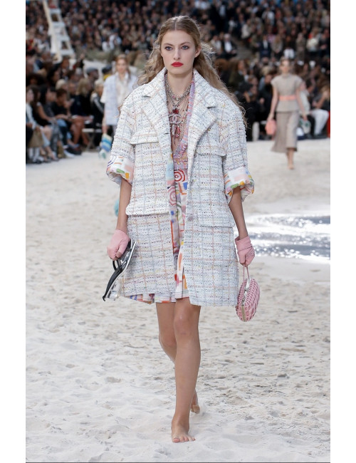 Veste longue CHANEL tweed multicolore t34