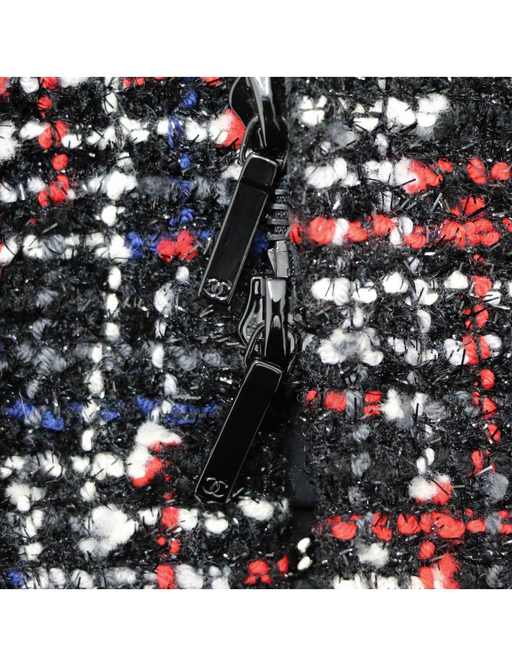CHANEL black, white, blue and red tweed jacket, size 40 FR