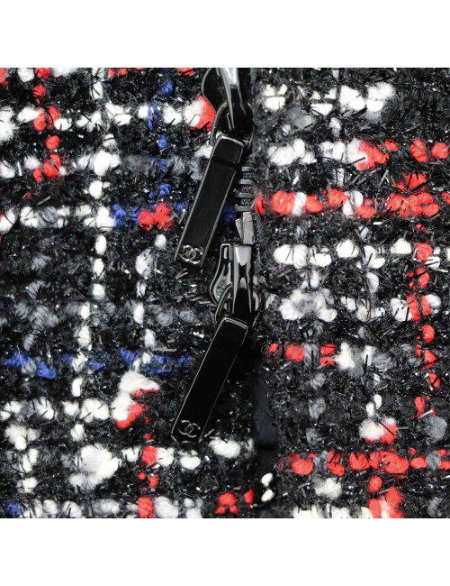 CHANEL black, white, blue and red tweed jacket, size 40 FR