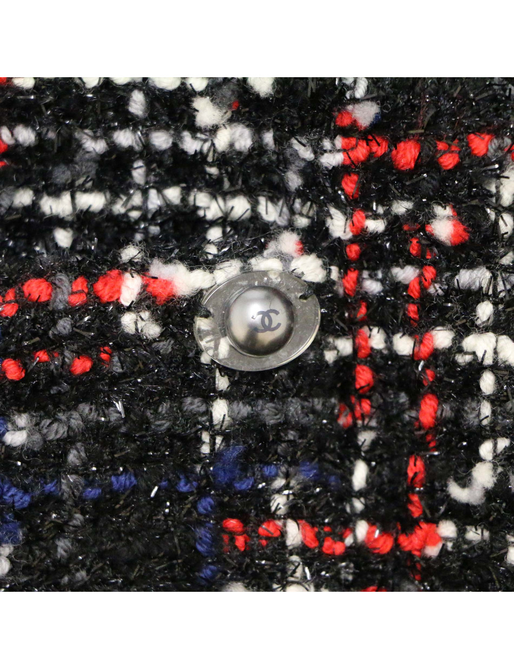 CHANEL black, white, blue and red tweed jacket, size 40 FR