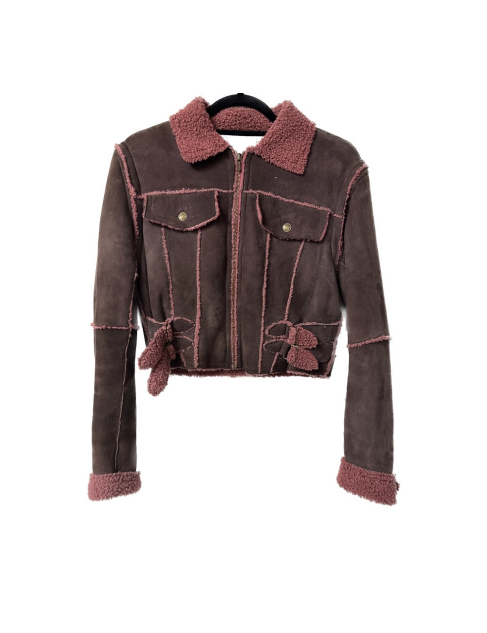 Blouson CHRISTIAN DIOR peau retournée framboise