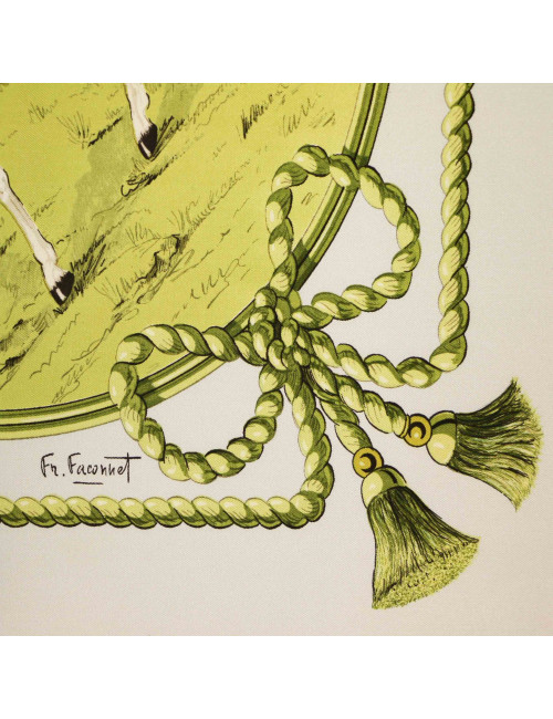 HERMES Amazones green silk square scarf