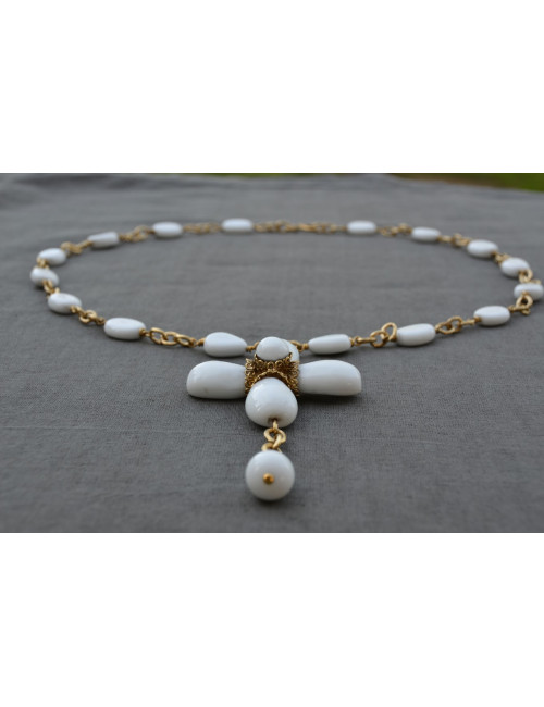Collier Croix blanc Marguerite de Valois