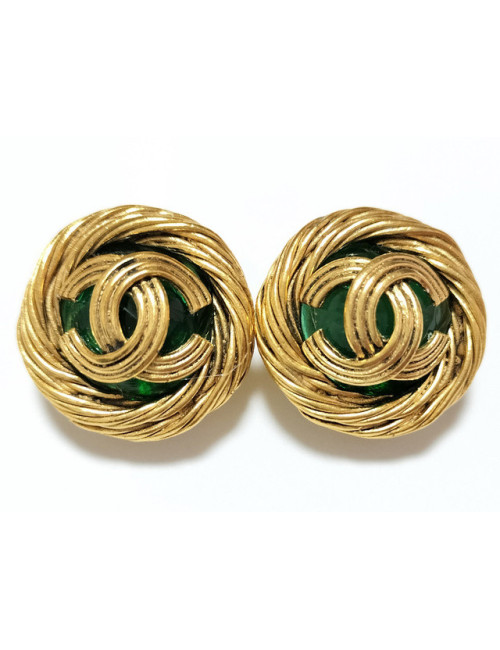 Clips vintage CHANEL CC et pâte de verre