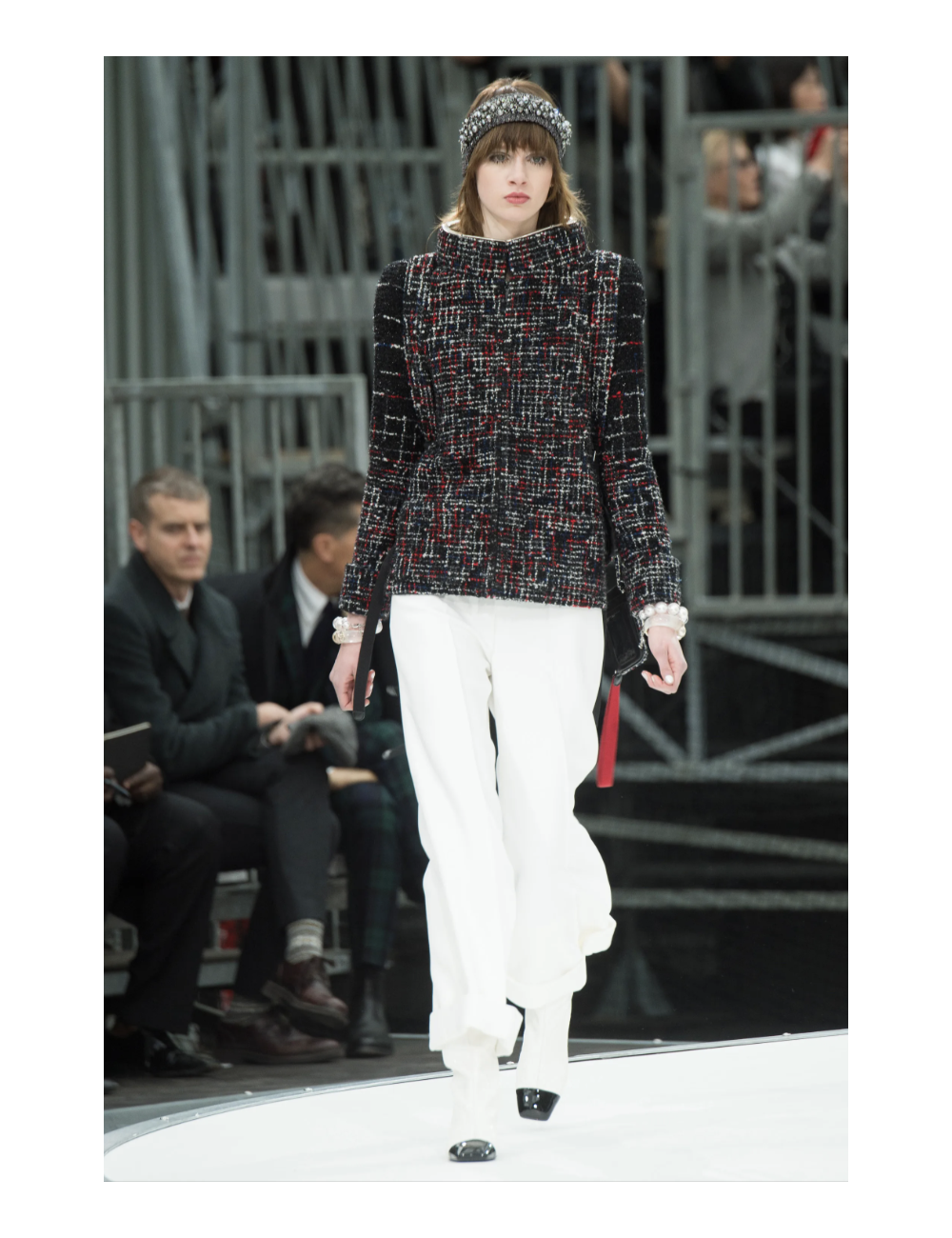 CHANEL black, white, blue and red tweed jacket, size 40 FR