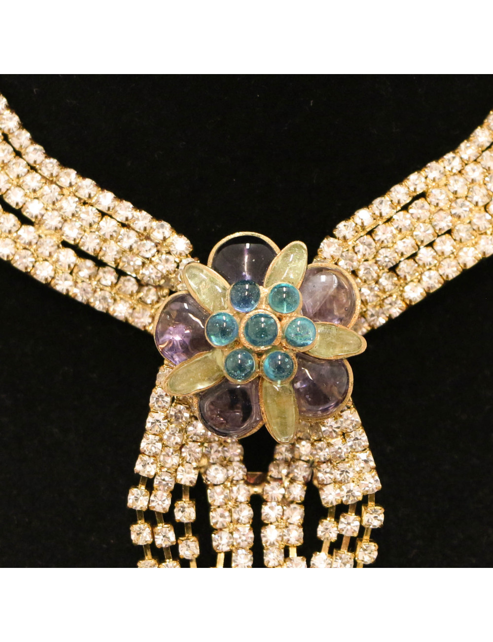 MARGUERITE de VALOIS rhinestones and molten glass Couture necklace