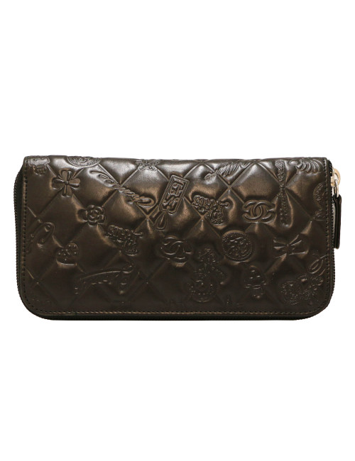 Portefeuille CHANEL cuir embossé noir