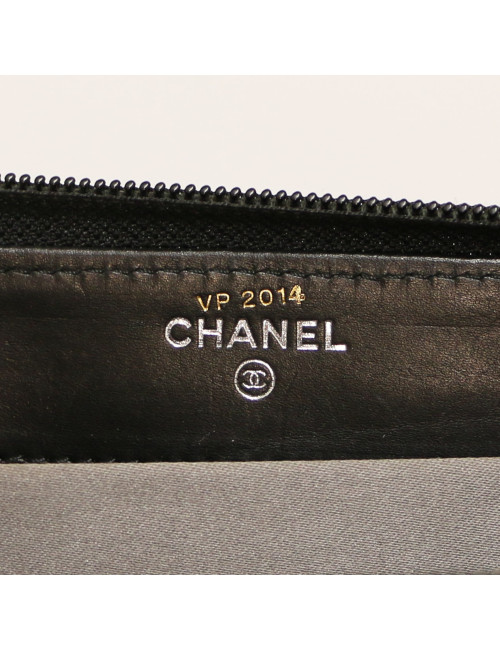 Portefeuille CHANEL cuir embossé noir
