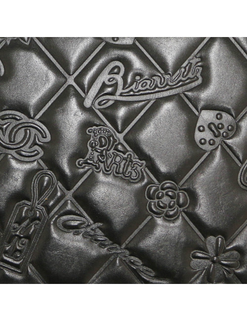 Portefeuille CHANEL cuir embossé noir