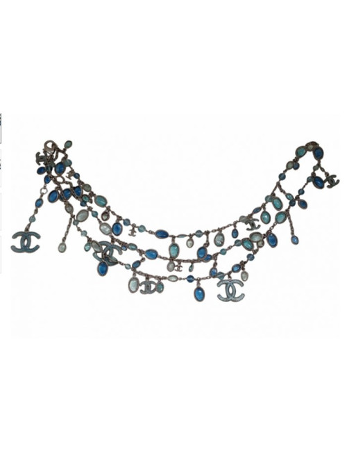 Belt necklace CHANEL blue glass shaded