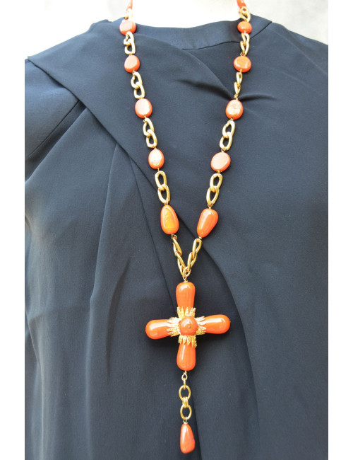 Collier Croix orange MARGUERITE DE VALOIS