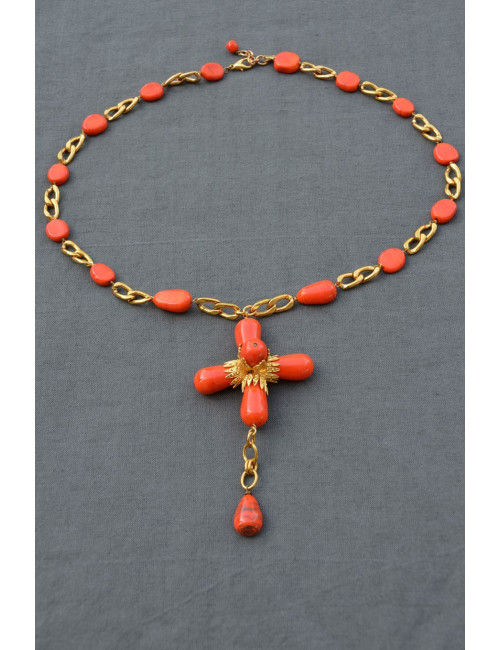 Collier Croix orange MARGUERITE DE VALOIS