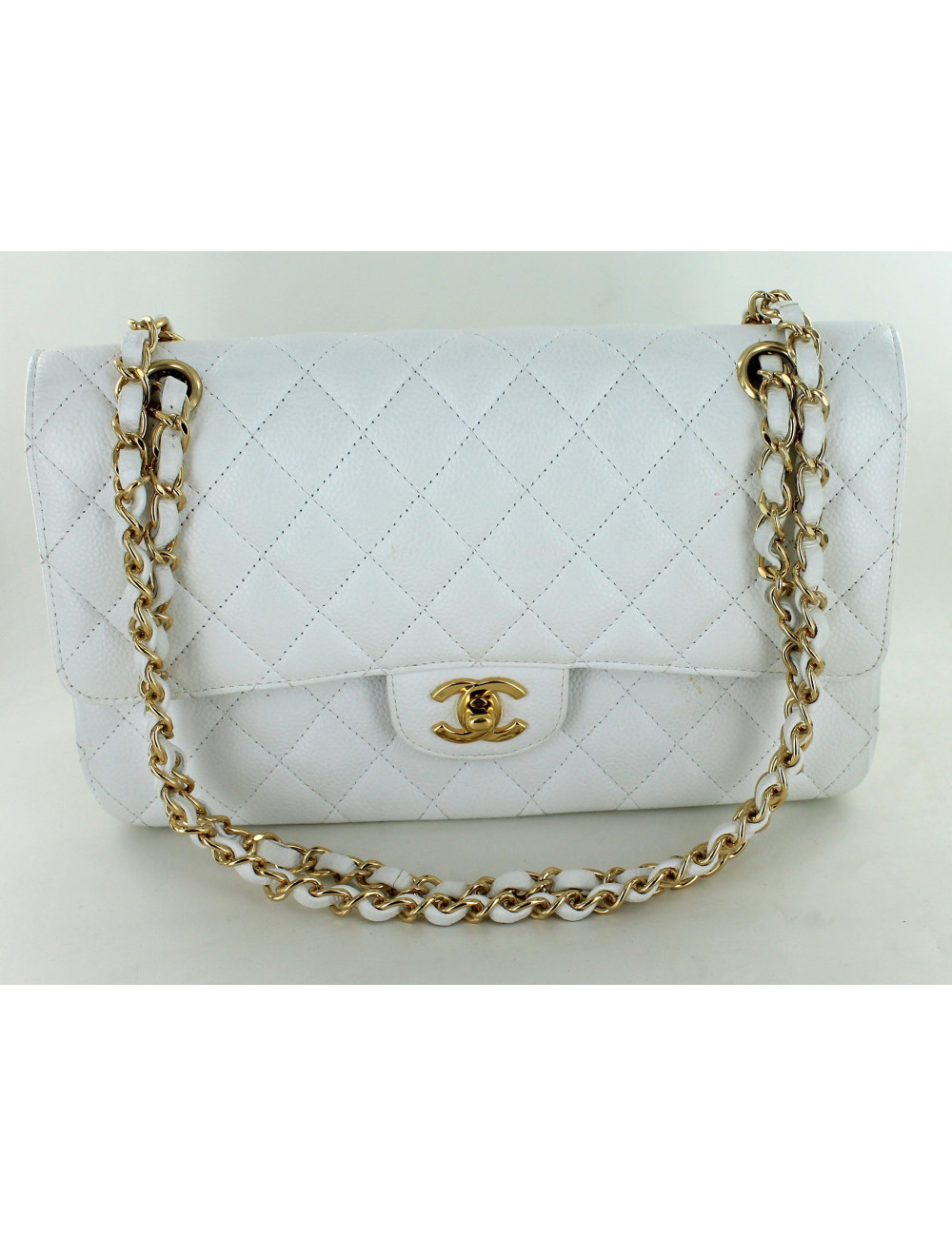 timeless CHANEL veau grainé blanc