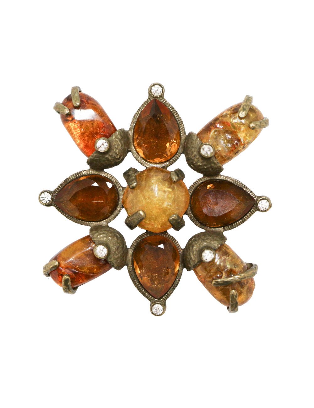 Broche  cachochons ambre cristal topaze