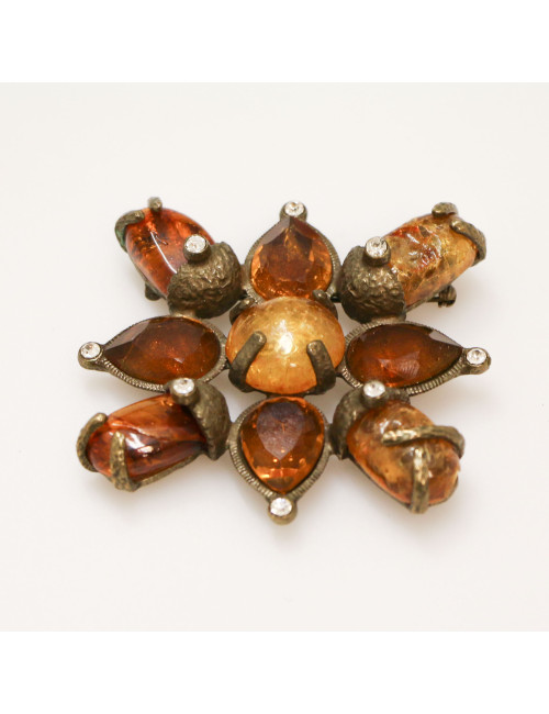 Topaz amber crystal brooch