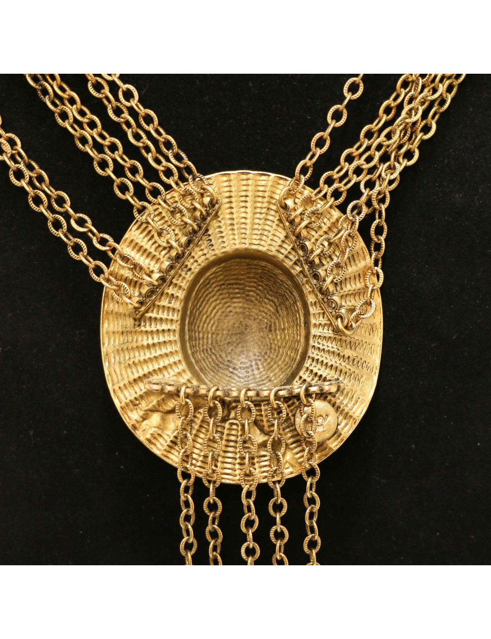 MARGUERITE de VALOIS gilded hat pendant long necklace