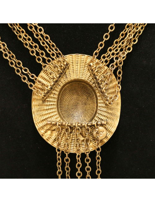 MARGUERITE de VALOIS gilded hat pendant long necklace