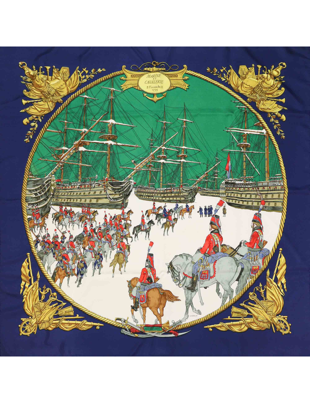 Carré HERMES Marine et cavalerie soie
