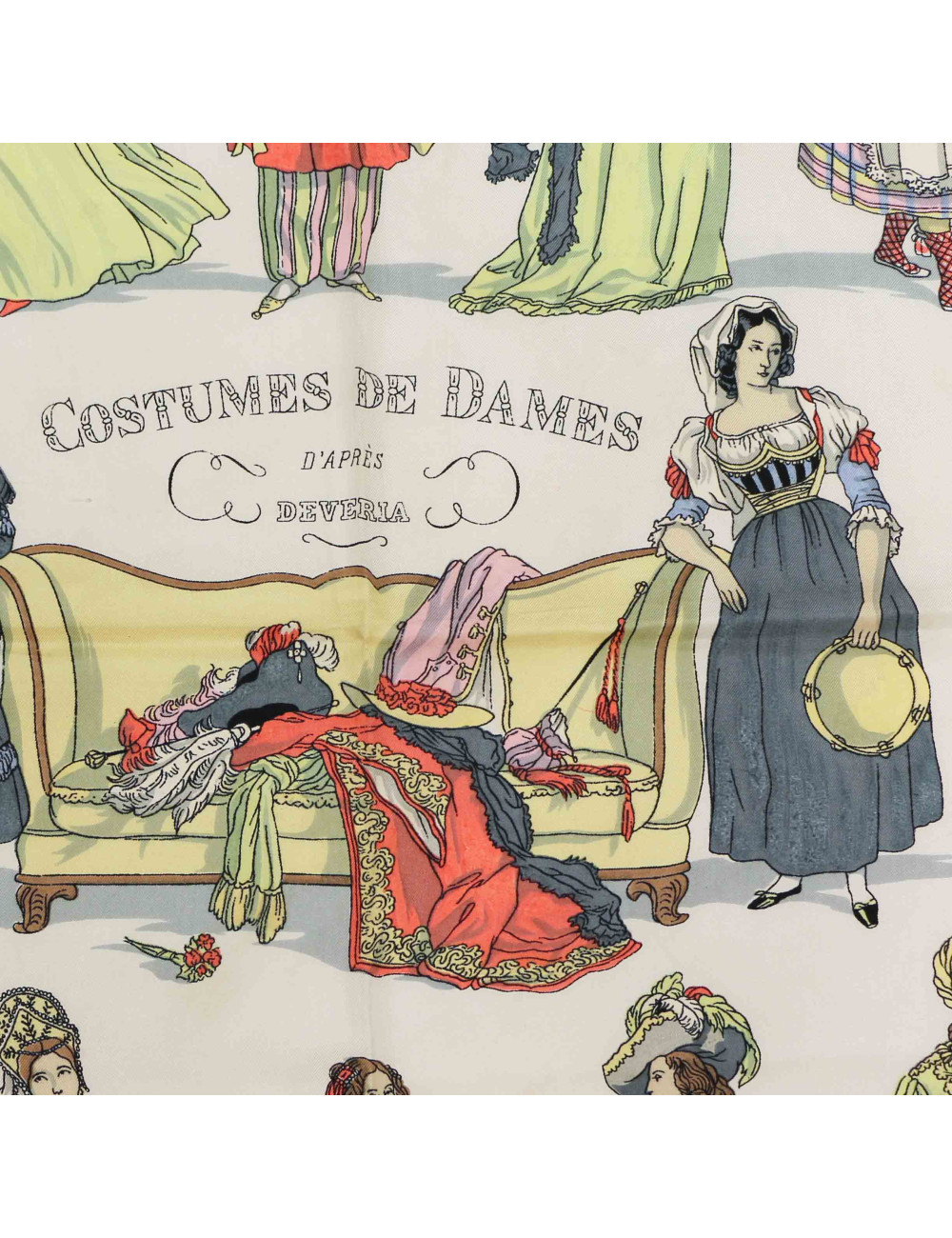 Carré HERMES Costumes de Dames soie