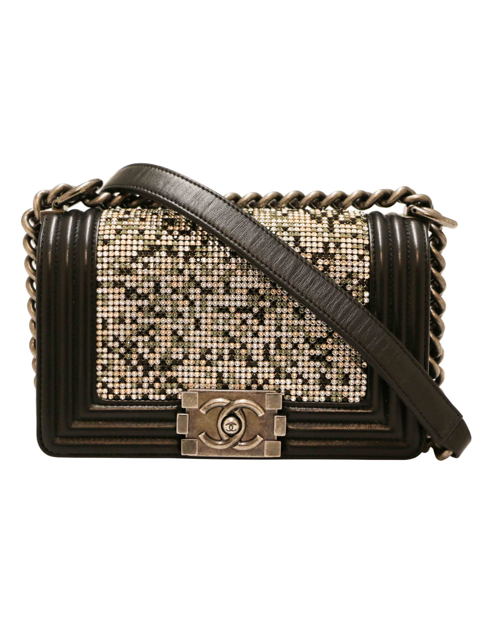 Sac CHANEL Boy en cuir noir et strass