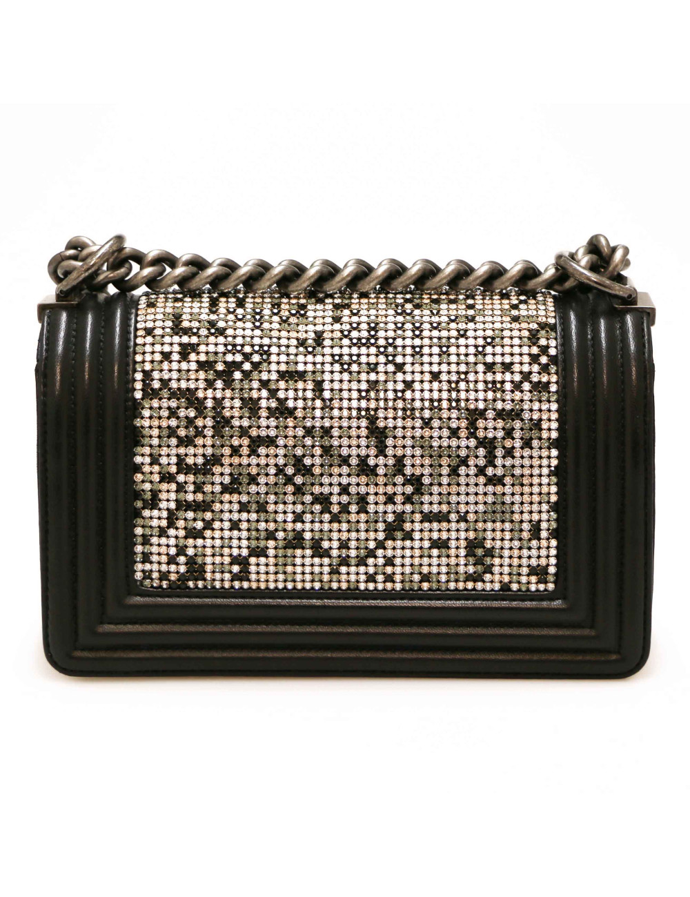 Sac CHANEL Boy en cuir noir et strass