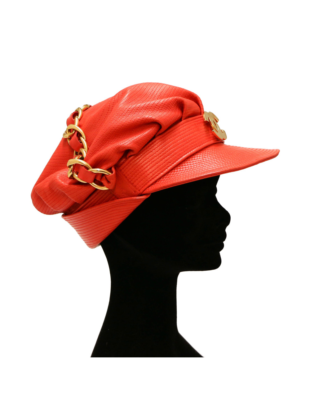 Casquette CHANEL cuir rouge
