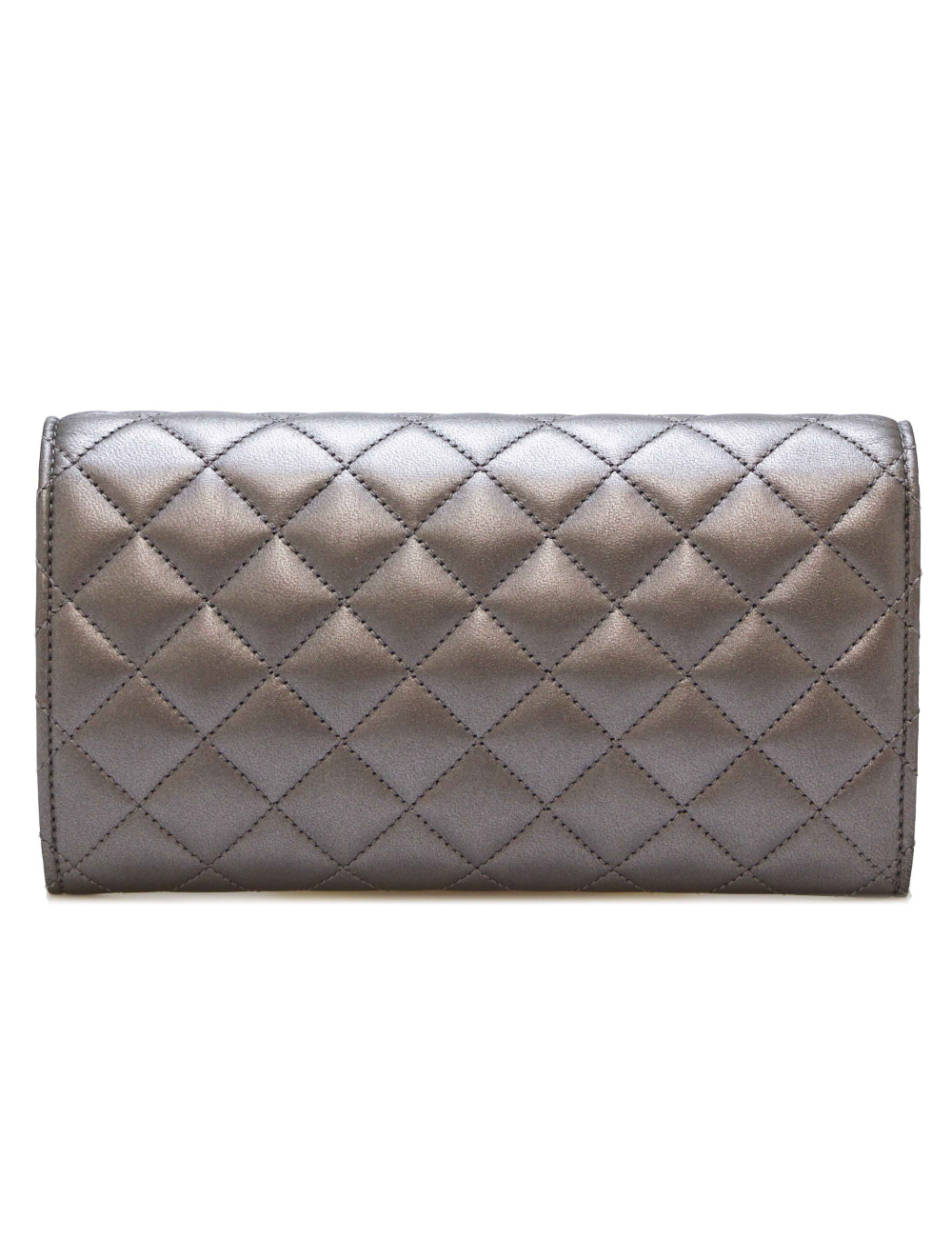 Porte-monnaie CHANEL cuir matelassé argent mat