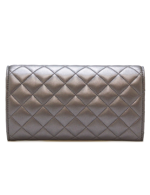 Porte-monnaie CHANEL cuir matelassé argent mat