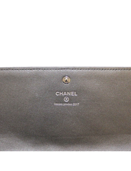 Porte-monnaie CHANEL cuir matelassé argent mat
